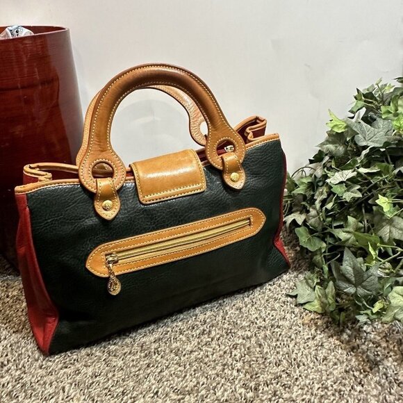 La Tour Eiffel 1887 Leather Color block Satchel Handbag red blue green brown - Picture 5 of 13